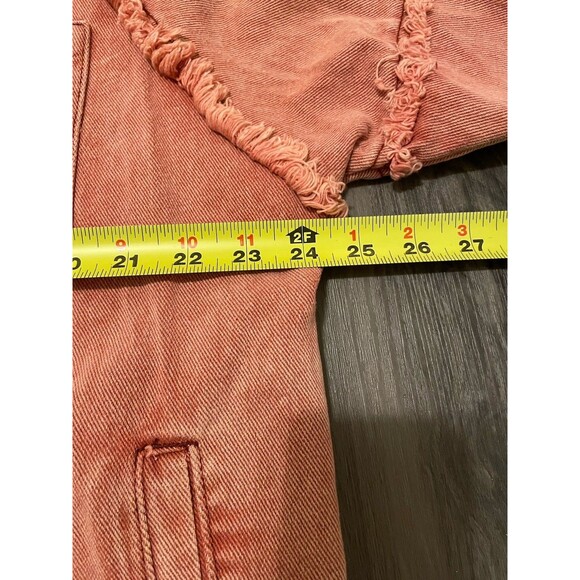 Anthropologie POL Jacket Women’s M Peach Oversized Denim Distressed 3/4 Length - Picture 4 of 10